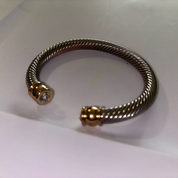 Silver Gold Bracelet Cuff Bangle Open Ended Diamond-Like Stones Formal Jewelry - Picture 3 of 10